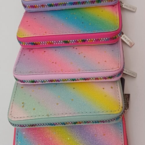 Billetera Brillosa Multicolor Estrllitas. Mediana.